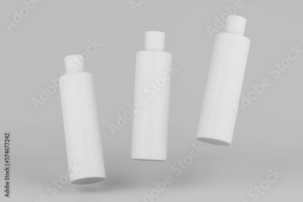 Fototapeta Black Plastic Shampoo  Multiple Cosmetic Bottle Mockup. 3D Rendering