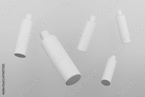 Fototapeta Black Plastic Shampoo  Multiple Cosmetic Bottle Mockup. 3D Rendering