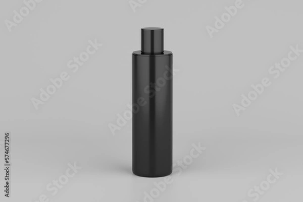 Fototapeta Black Plastic Shampoo  Multiple Cosmetic Bottle Mockup. 3D Rendering