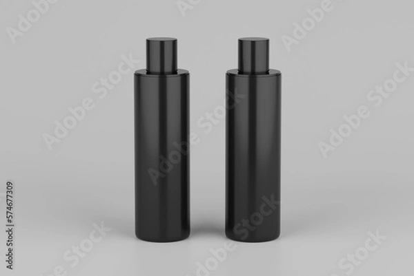 Fototapeta Black Plastic Shampoo  Multiple Cosmetic Bottle Mockup. 3D Rendering