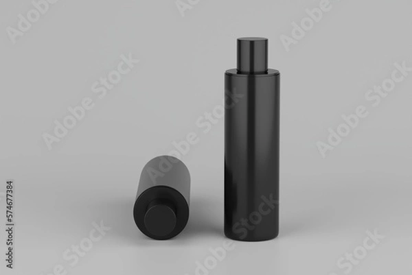 Fototapeta Black Plastic Shampoo  Multiple Cosmetic Bottle Mockup. 3D Rendering