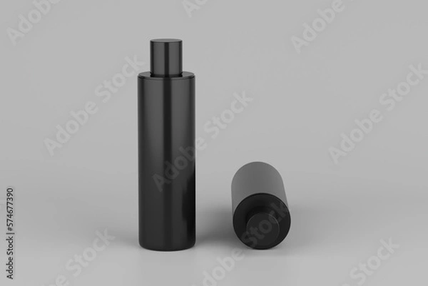 Fototapeta Black Plastic Shampoo  Multiple Cosmetic Bottle Mockup. 3D Rendering