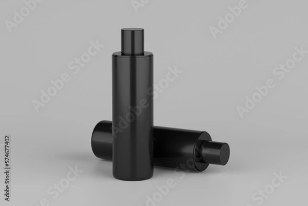 Fototapeta Black Plastic Shampoo  Multiple Cosmetic Bottle Mockup. 3D Rendering