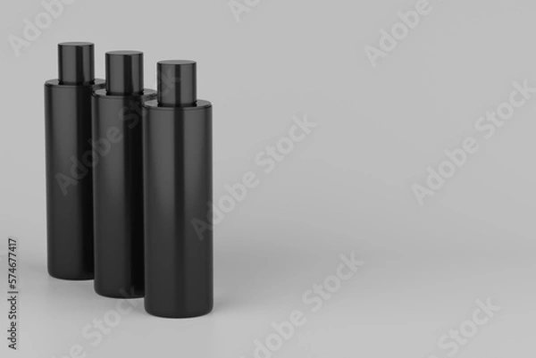 Fototapeta Black Plastic Shampoo  Multiple Cosmetic Bottle Mockup. 3D Rendering
