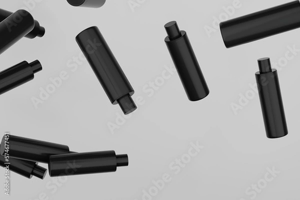 Fototapeta Black Plastic Shampoo  Multiple Cosmetic Bottle Mockup. 3D Rendering