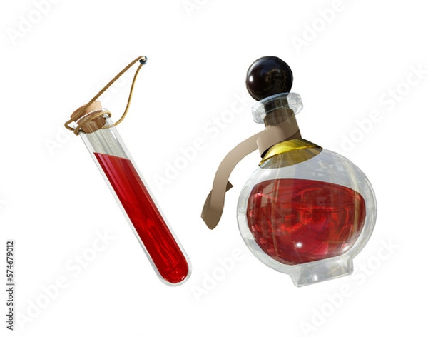 Obraz 3d rendering of big and small healing potion bottles perspective view