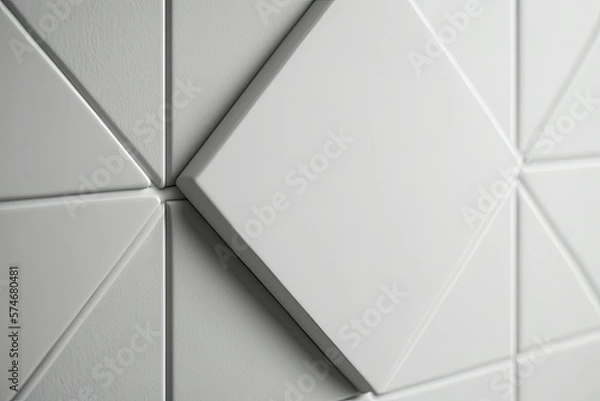 Fototapeta A portion of a white ceramic tile on the wall is shown up close with a fresh, clean seam. Generative AI