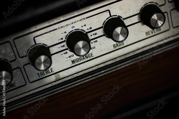 Fototapeta detail of guitar amplifier, knobs