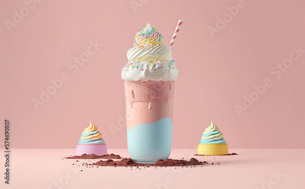 Obraz Milkshake - realistic illustration created with Generative AI technology
