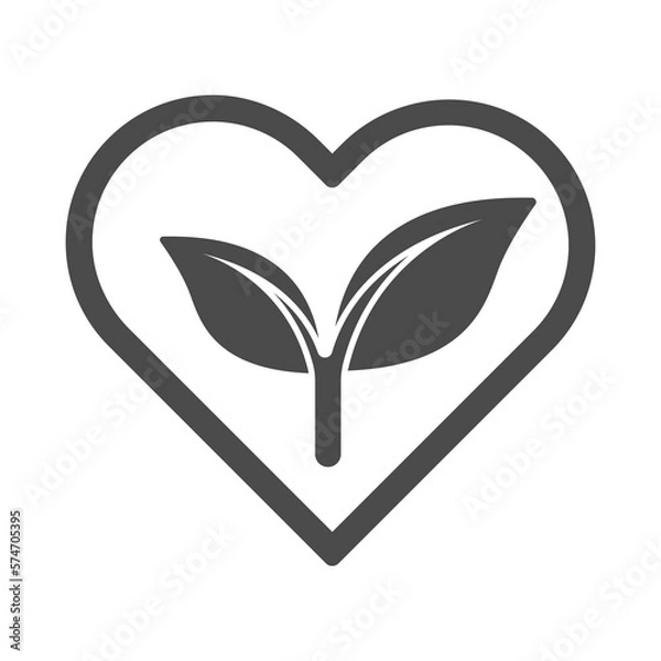 Obraz heart with leaf, love plant, solid icon with transparent background