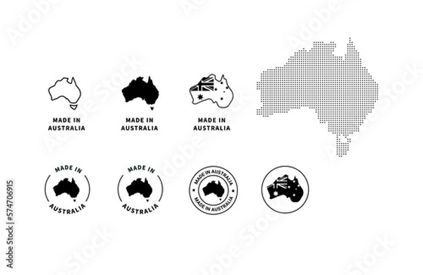 Obraz Made in Australia Vector  Icon Set. Australian-Made Badge Symbols. Australia Outline Icon Pack,Made in Australia icon. Stamp made in with country map