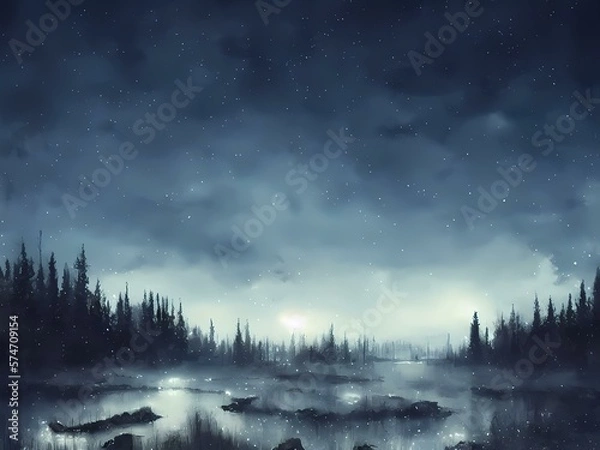 Fototapeta landscape with fog created with generative ai technology