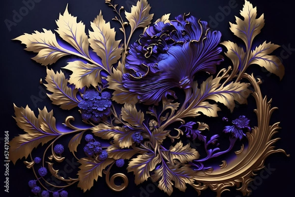 Fototapeta abstract metallic flower pattern in purple and gold colors close up