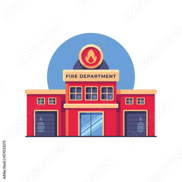 Fototapeta Fire department building icon illustration vector flat design