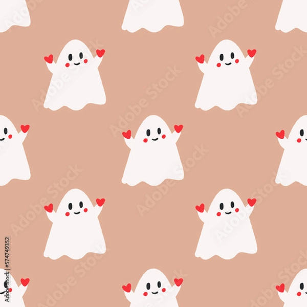 Fototapeta seamless pattern with cute ghost with herat
