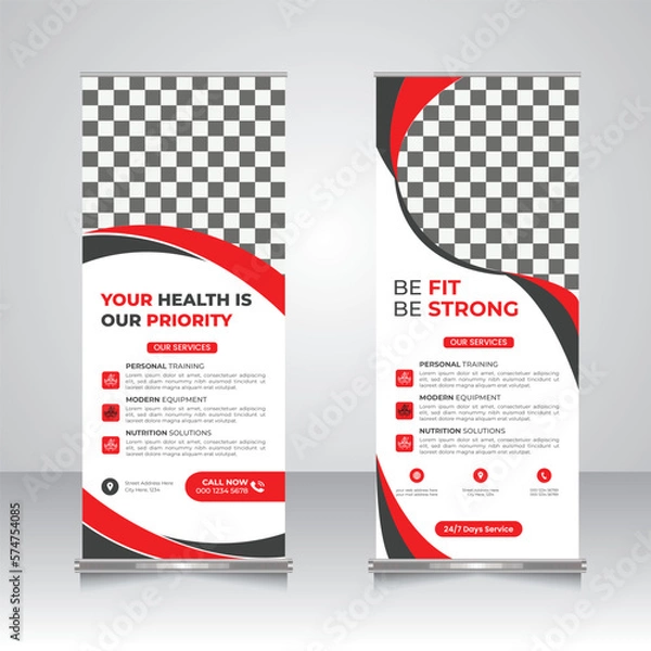 Obraz health fitness roll-up banner design, retractable banner template