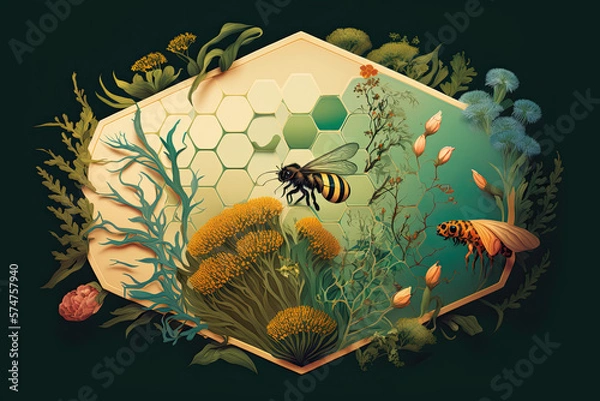 Fototapeta bee on flower, generative artificial intelligence