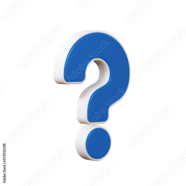 Fototapeta Blue question mark with white stroke. Isolated on a transparent background. 3d render