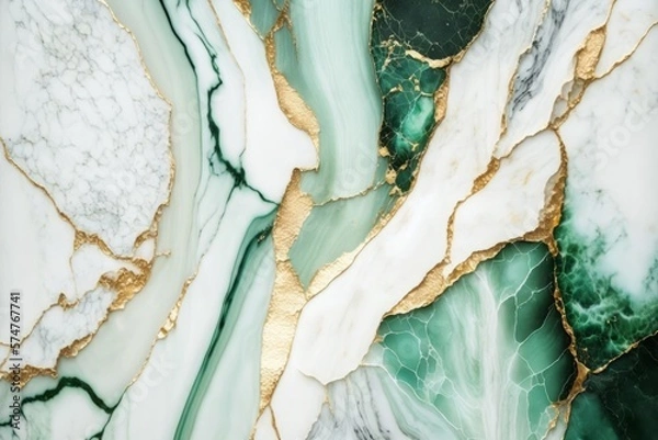 Fototapeta Luxury marble texture background white, light green and gold. Natural stone color material pattern, AI generated