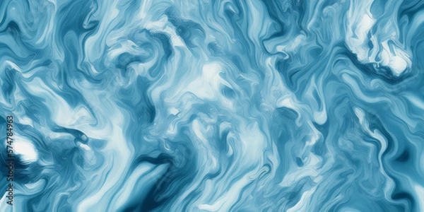 Fototapeta Watercolor abstract waves, blue color, generative ai