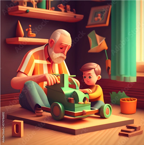 Obraz father and son playing together - artificial intelligence