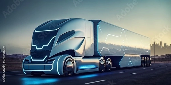 Fototapeta beautiful futuristic highway truck in the background, generative ai