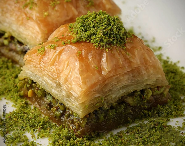 Obraz Square Baklava with Pistachio Extreme Close Up 