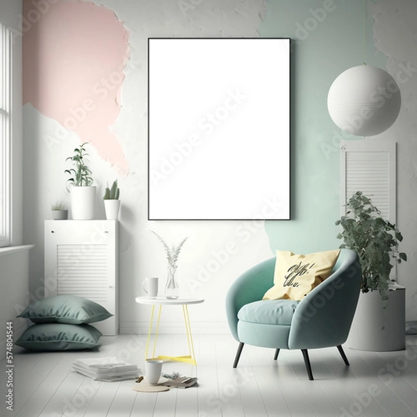 Fototapeta Minimalist Pastel Frame Mockup Room with Emphasis on Centerpiece Frame