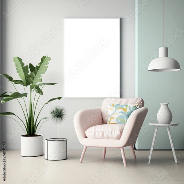 Fototapeta Minimalist Pastel Frame Mockup Room with Emphasis on Centerpiece Frame