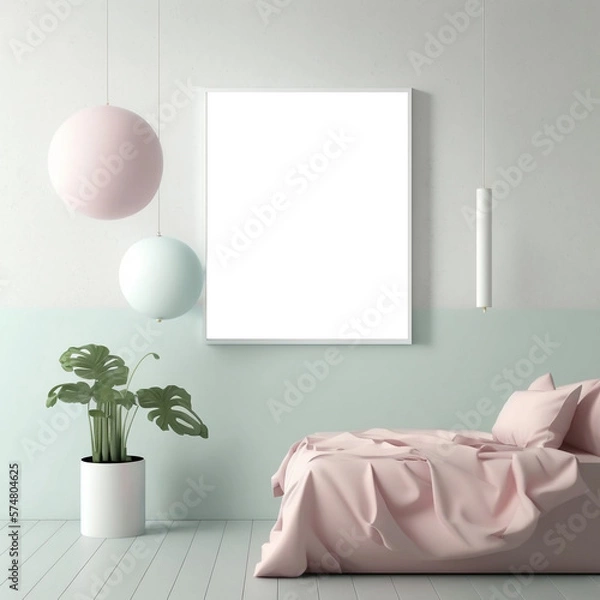 Fototapeta Minimalist Pastel Frame Mockup Room with Emphasis on Centerpiece Frame