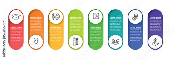 Obraz Business infographic template design with icons and 8 options or steps. Professional infographic or info chart template isolated on white background with multiple colours
