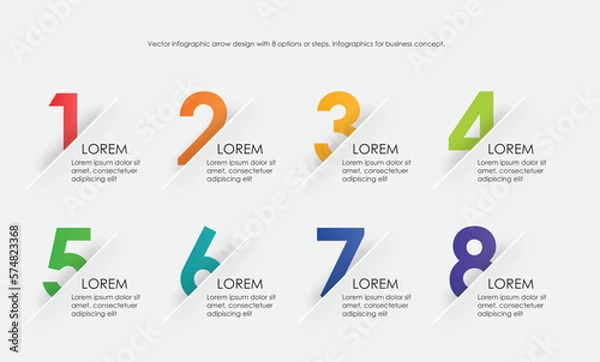 Obraz Vector infographic arrow design with 8 options or steps. infographics for business concept. Business circle template with options for brochure, diagram, workflow, timeline, web design. mulit-colour
