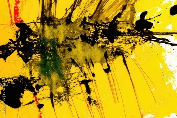 Fototapeta on a sheet of yellow paper, an abstract brush painting. Generative AI