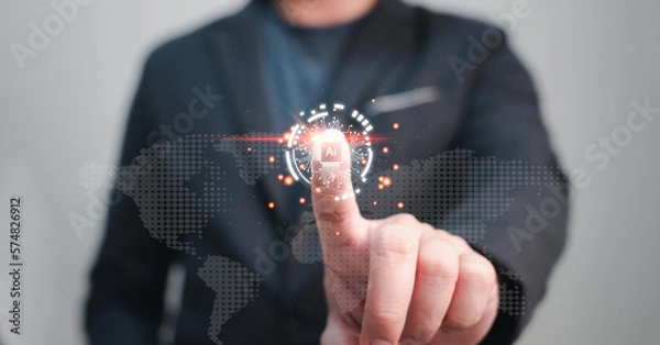 Fototapeta AI artificial intelligence, concept of computer science and technology innovation which impact to human life. we can use AI for many thing such as business information provider, virtual learning