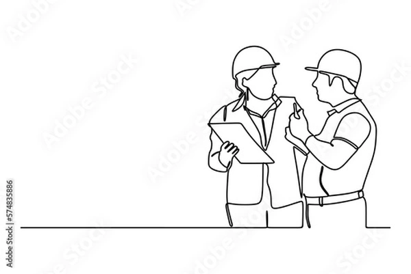 Fototapeta continuous line drawing of construction worker