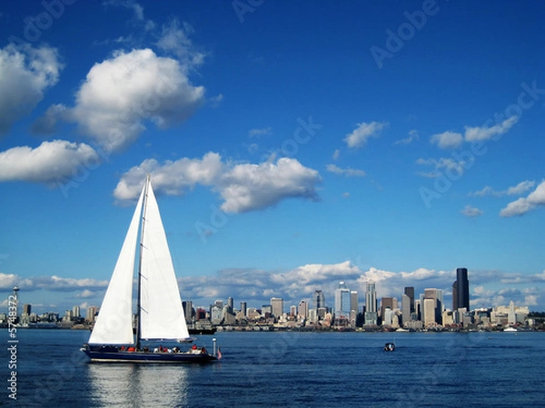 Obraz Seattle Skyline with a large sailboat 