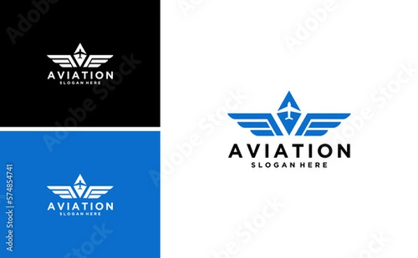 Fototapeta aviation vector air plane wing logo design template