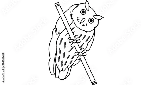 Obraz 世界自然遺産の生き物　リュウキュウコノハズク　線画のみ