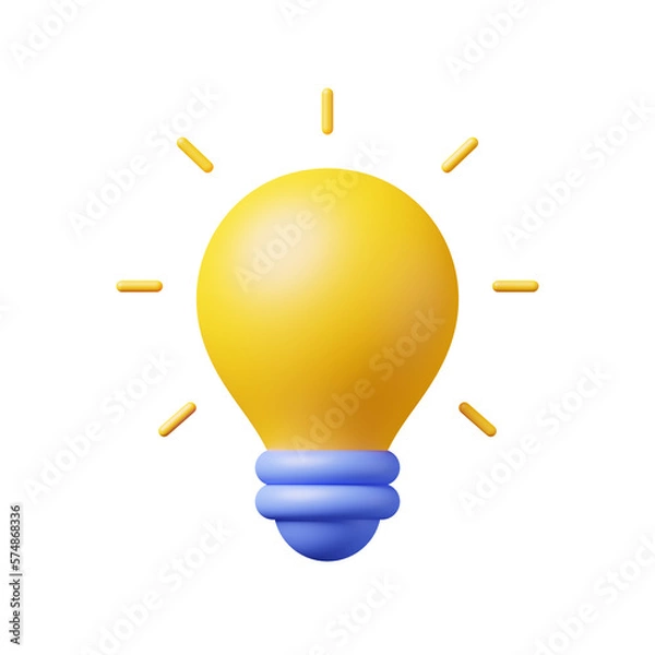 Obraz 3d yellow light bulb minimal icon. idea, think, business, solution, stratege concept. 3d render illustration with cilpping mark.