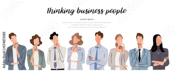 Fototapeta ベクターイラスト素材：考える人々、疑問を持つ人々、ビジネス人物セット
