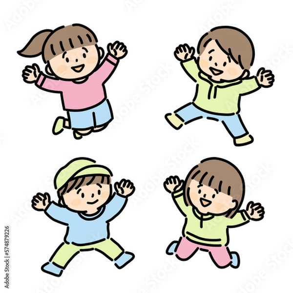 Fototapeta 笑顔でジャンプする子ども達