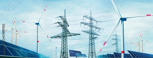 Obraz Renewable energies with wind power and solar energy