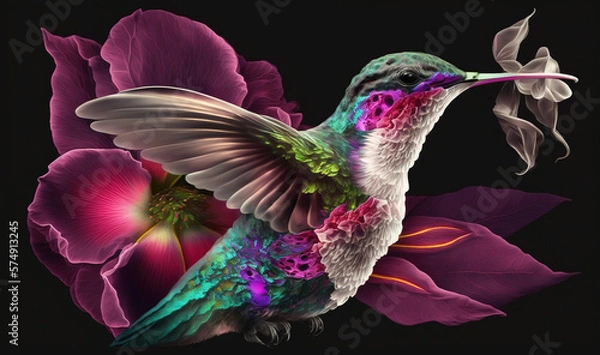 Fototapeta The Hummingbird in Slow Motion: A Hyper-Realistic Zoom of its Flight and Colors