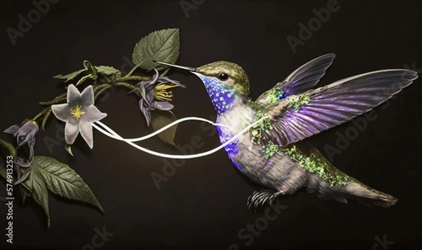 Fototapeta The Hummingbird in Slow Motion: A Hyper-Realistic Zoom of its Flight and Colors