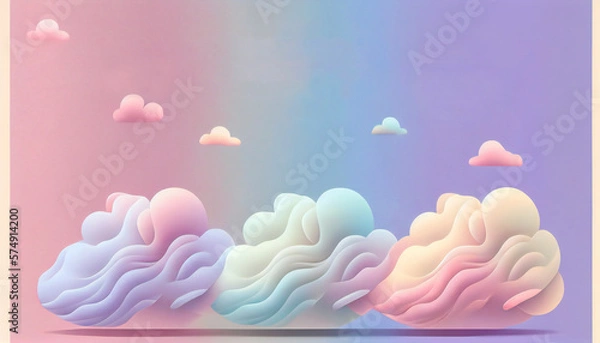 Fototapeta Fluffy clouds template landing page. Blank for text. 3d illustration background. AI Generative
