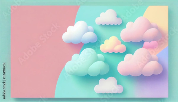 Obraz Fluffy clouds template landing page. Blank for text. 3d illustration background. AI Generative
