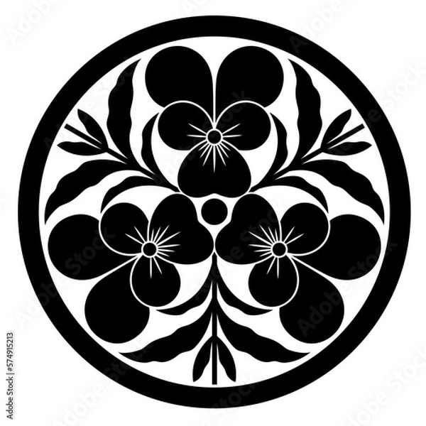 Fototapeta 家紋風デザイン / パンジー / モノクロ