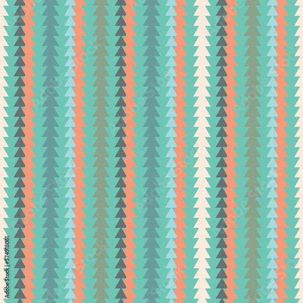 Fototapeta colorful triangles stripes with turquoise background seamless repeat pattern