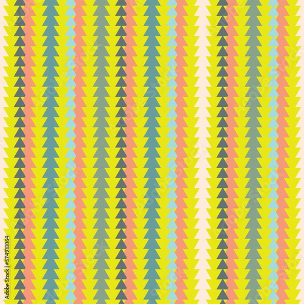 Fototapeta colorful triangles stripes with yellow background seamless repeat pattern