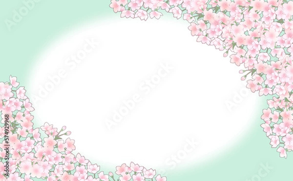 Fototapeta 桜の楕円フレーム-うぐいす色背景
